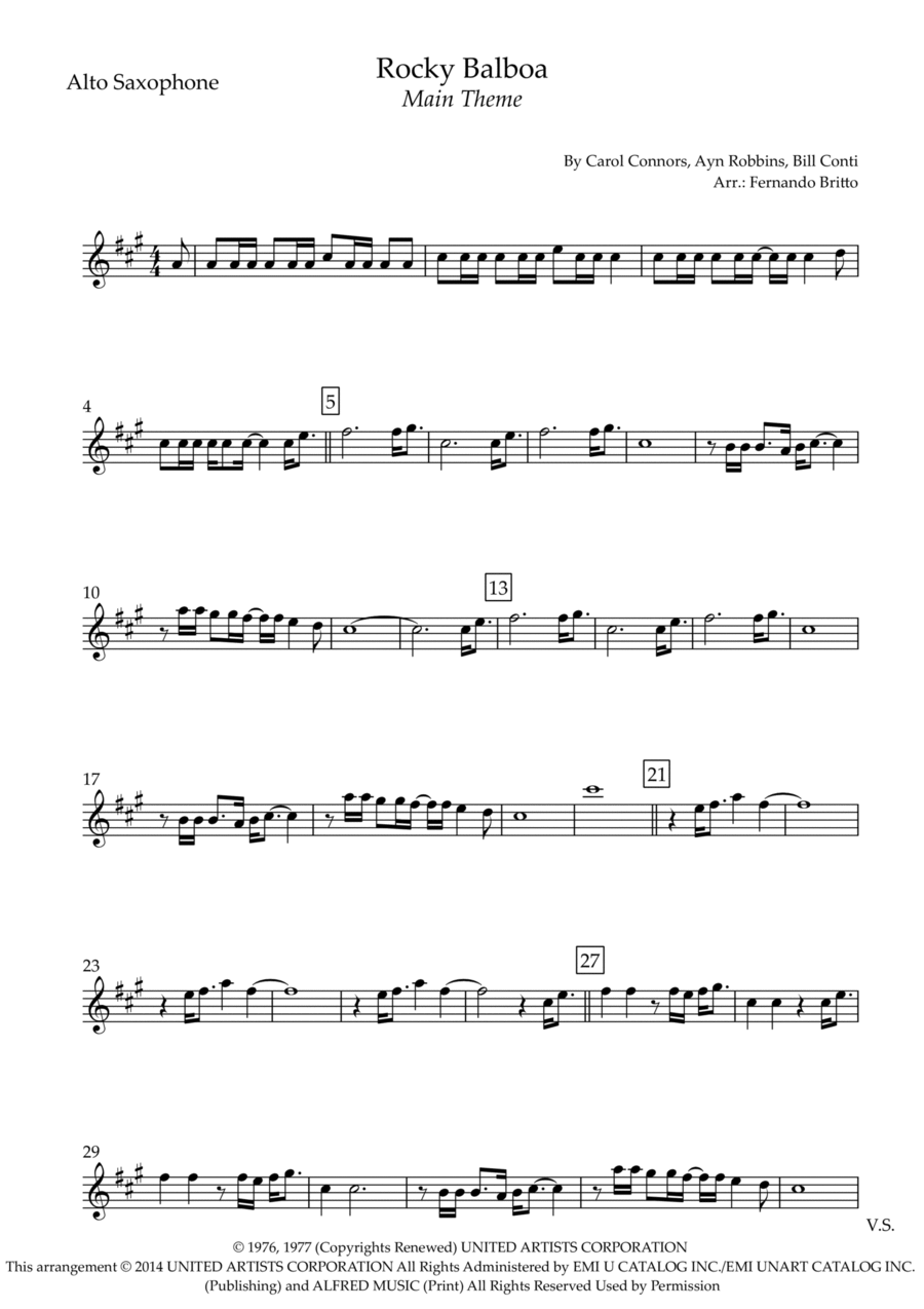 Gonna Fly Now Alto Saxophone scores gallery preview page 1