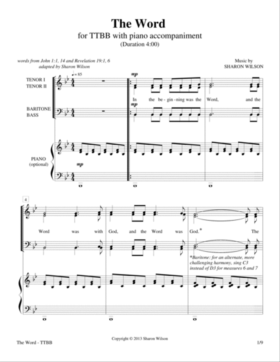 The Word (TTBB a cappella with optional piano accompaniment) TTBB scores gallery preview page 4