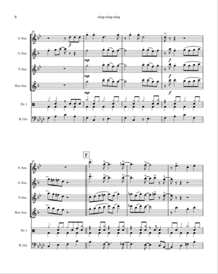 Sing, Sing, Sing Saxophone Quartet scores gallery preview page 6