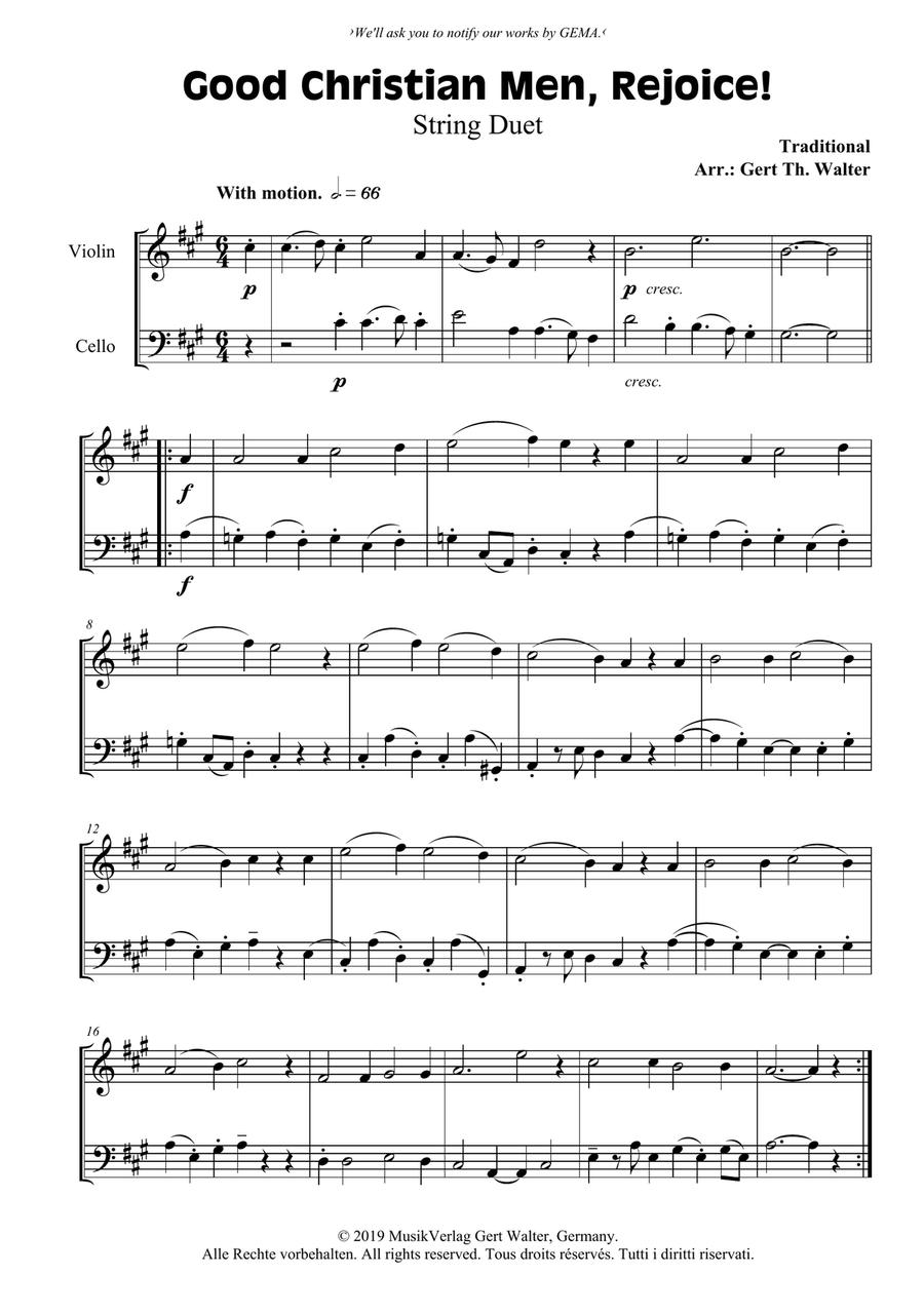Good Christian Men, Rejoice! String Duet scores gallery preview page 1