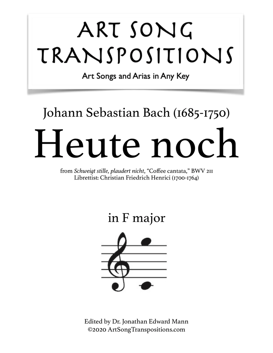 BACH: Heute noch, BWV 211 (transposed to F major) Voice scores gallery preview page 1