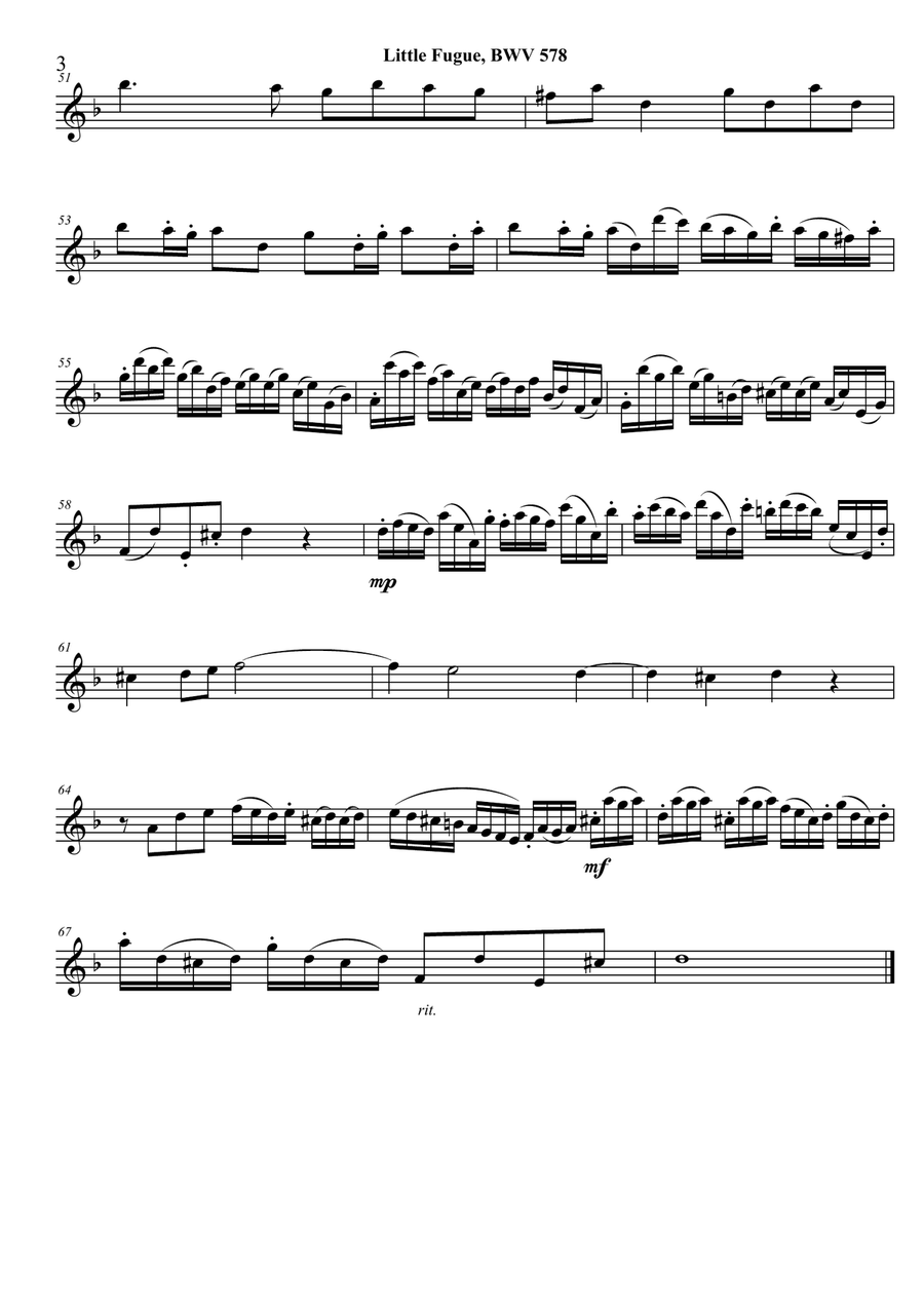 Little Fugue in G minor (transposed to D minor)--arr. sax quartet (SATB or AATB) Saxophone Quartet scores gallery preview page 6