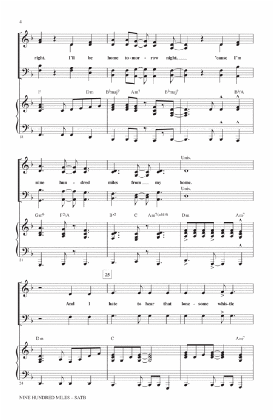Nine Hundred Miles 4-Part scores gallery preview page 3
