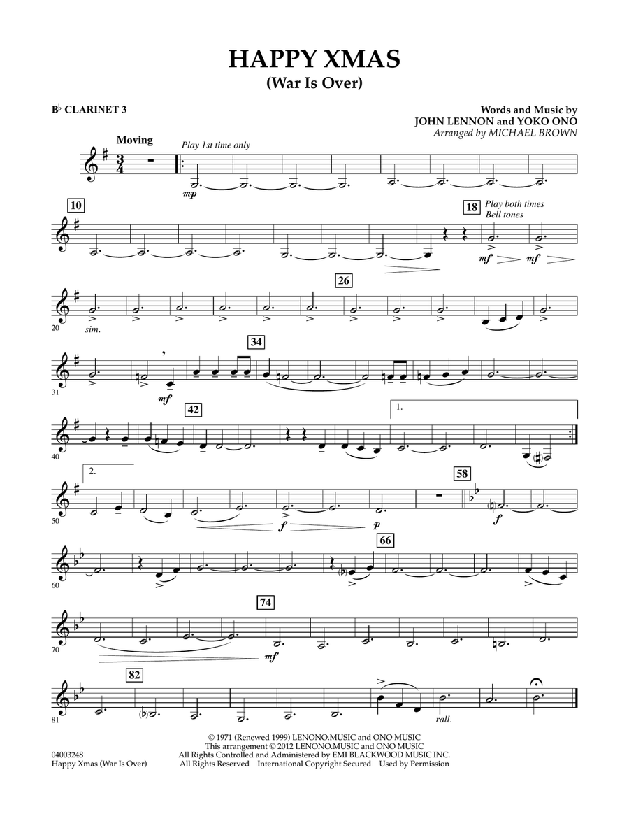 Happy Xmas (War Is Over) - Bb Clarinet 3 Concert Band scores gallery preview page 1