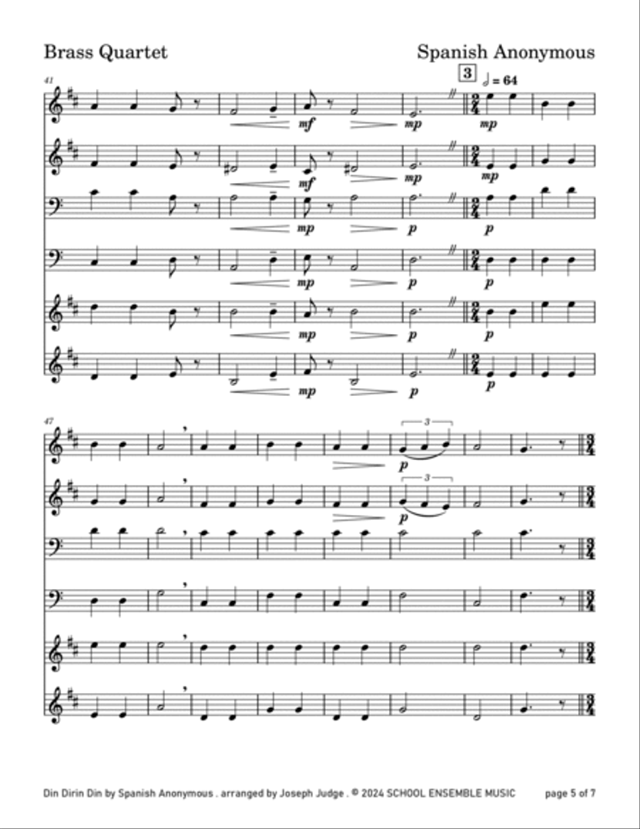Din Dirin Din for Brass Quartet in Schools Brass Quartet scores gallery preview page 5