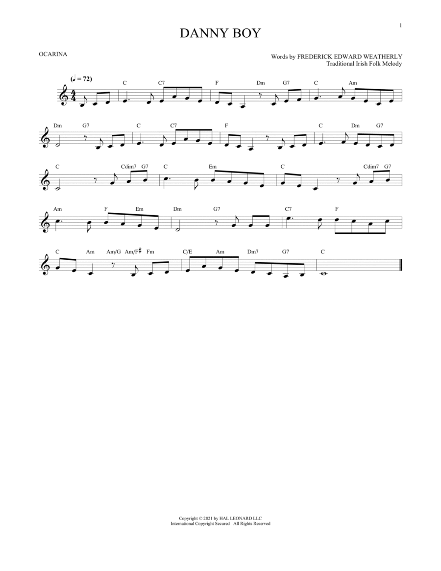 Danny Boy ocarina scores gallery preview page 1