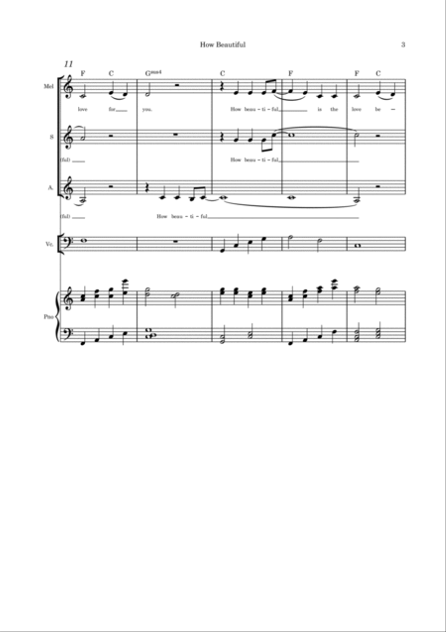 How Beautiful (Is the Love Between the Two of Us) - vocal trio, cello (with parts) and piano Piano, Vocal, Guitar scores gallery preview page 3