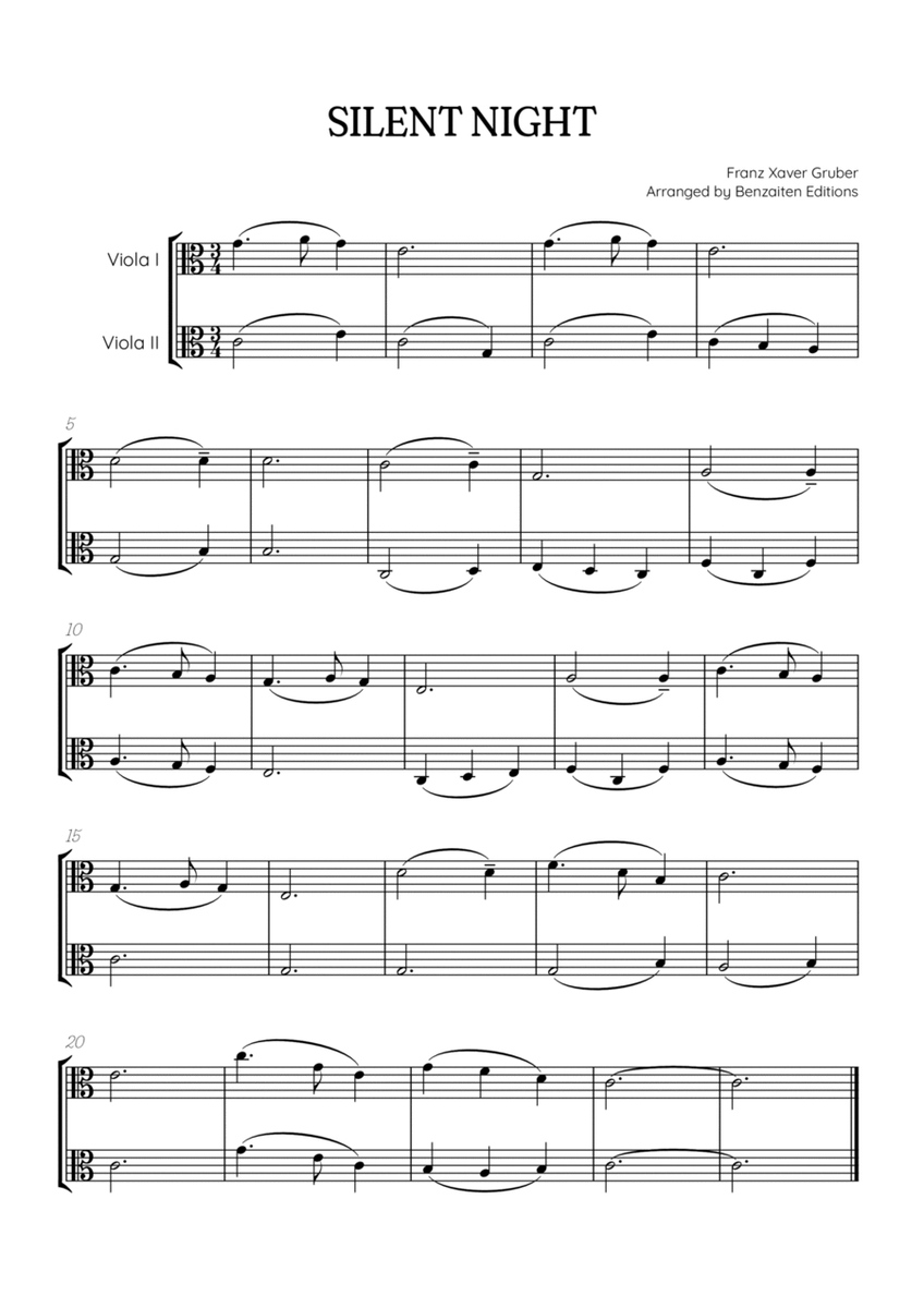 Silent Night for viola duet • easy Christmas song sheet music image number null