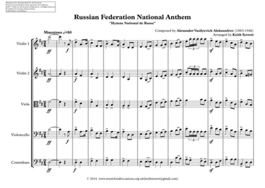 Russian National Anthem for String Orchestra (MFAO World National Anthem Series) image number null