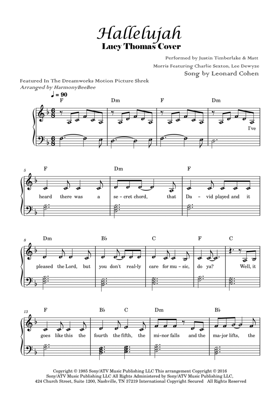 Hallelujah Piano Solo scores gallery preview page 1