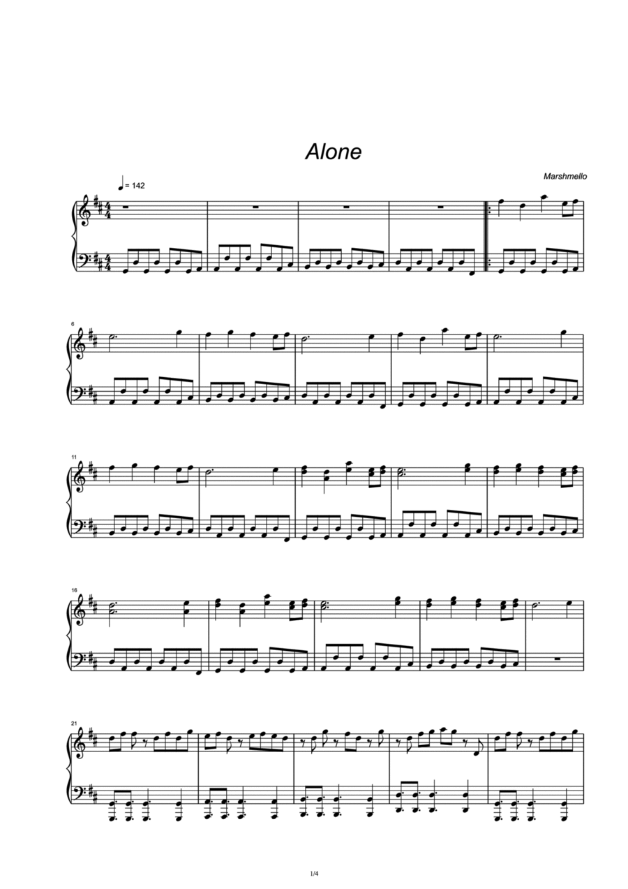 Alone Piano Solo scores gallery preview page 1