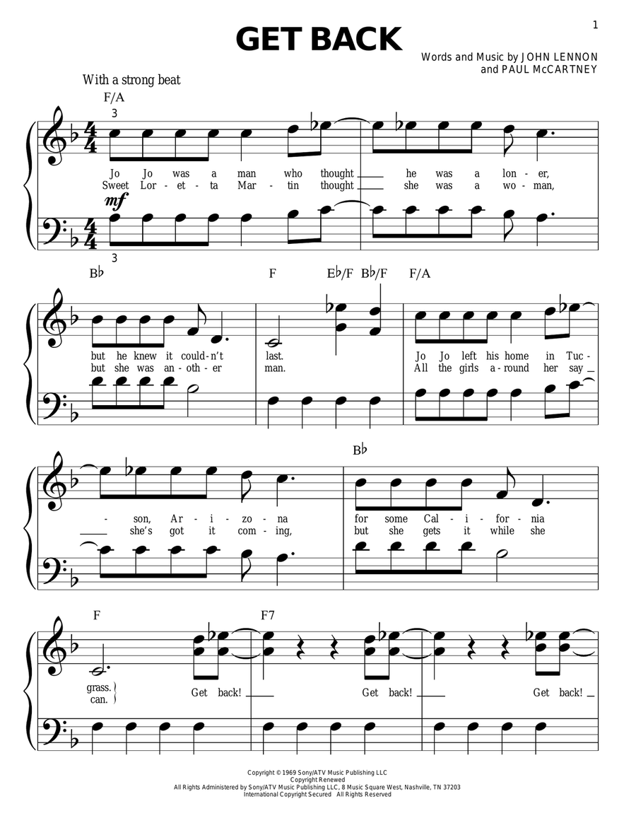 Get Back Get Back Easy Piano scores gallery preview page 1