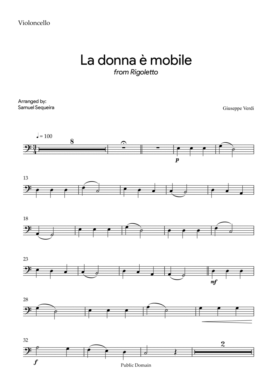 La donna è mobile - for Cello - with Play along Cello Solo scores gallery preview page 1