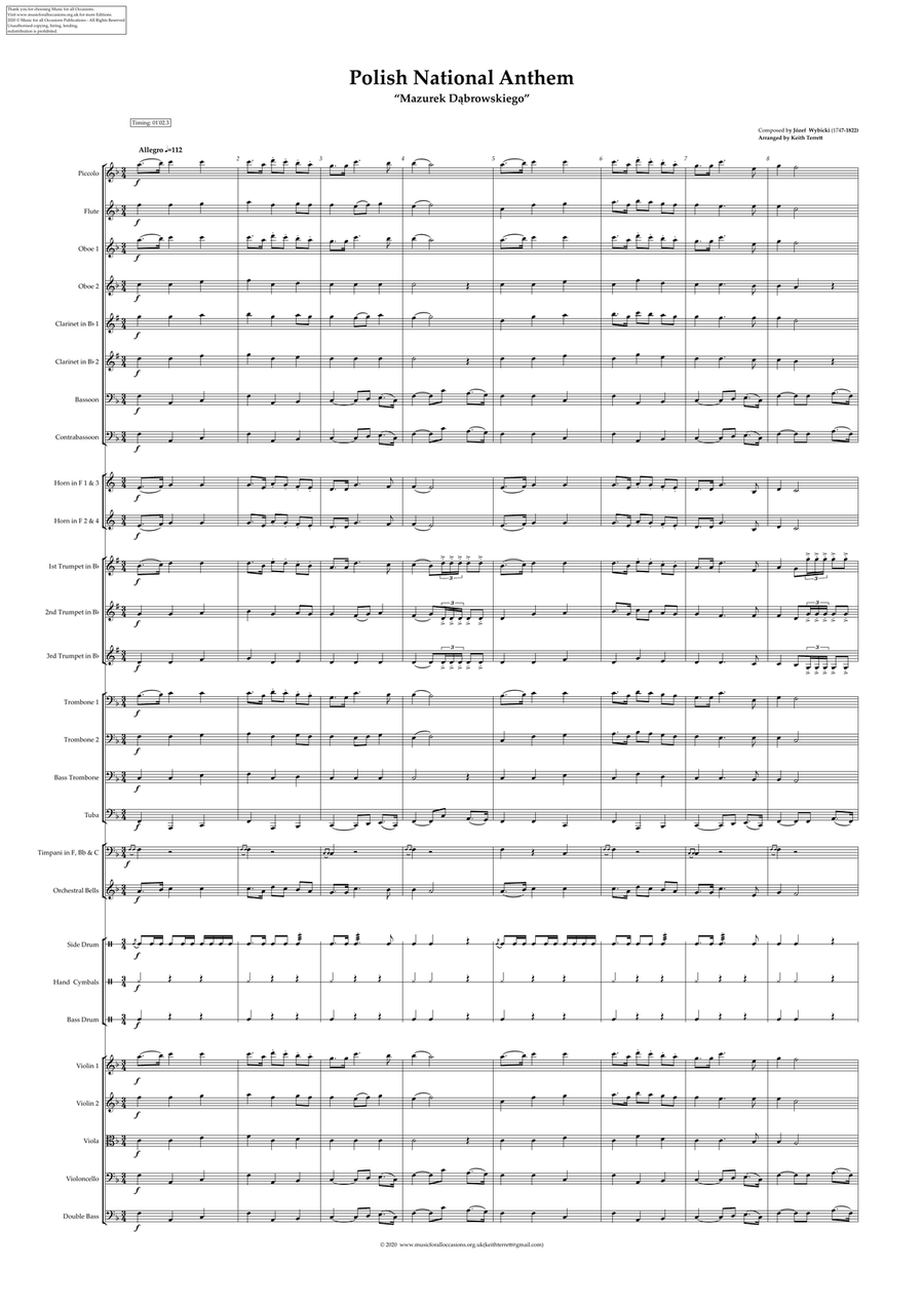 Polish National Anthem for Symphony Orchestra (Orchestre national d'Île-de-France Edition) Full Orchestra scores gallery preview page 1