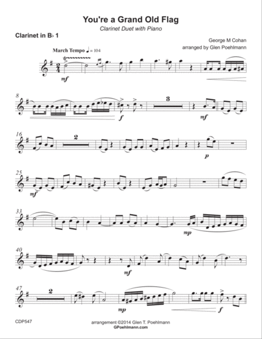 YOU'RE A GRAND OLD FLAG (George M. Cohan) for CLARINET DUET with Piano Accompaniment Clarinet Duet scores gallery preview page 4