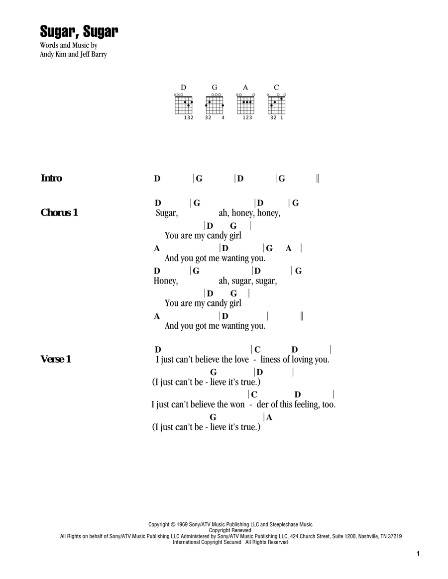 Sugar, Sugar Sugar, Sugar Acoustic Guitar scores gallery preview page 1