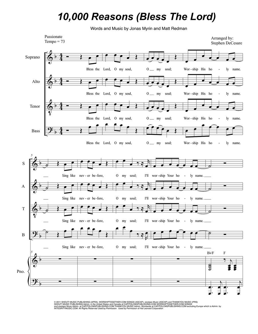 10,000 Reasons (Bless The Lord) Piano, Vocal scores gallery preview page 1