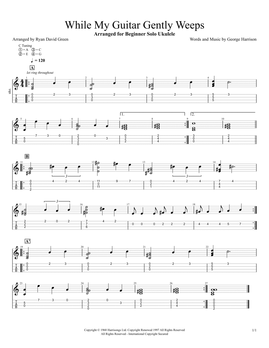 While My Guitar Gently Weeps Ukulele scores gallery preview page 1