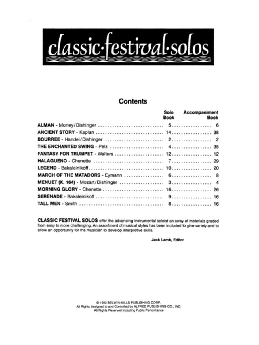 Classic Festival Solos (B-flat Trumpet), Volume 1