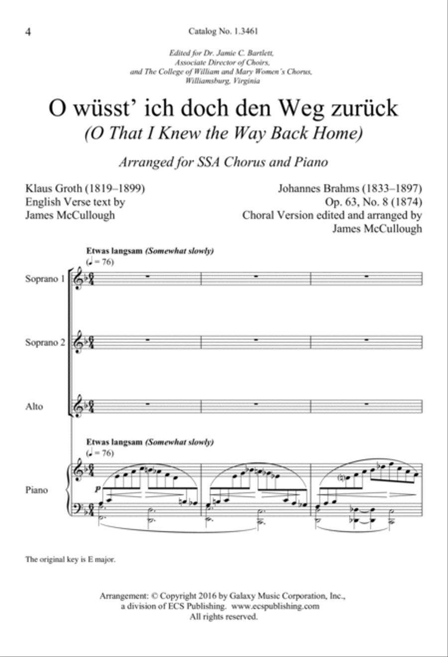 O wüsst’ ich doch den Weg zurück (O That I Knew the Way Back Home) SSA scores gallery preview page 3