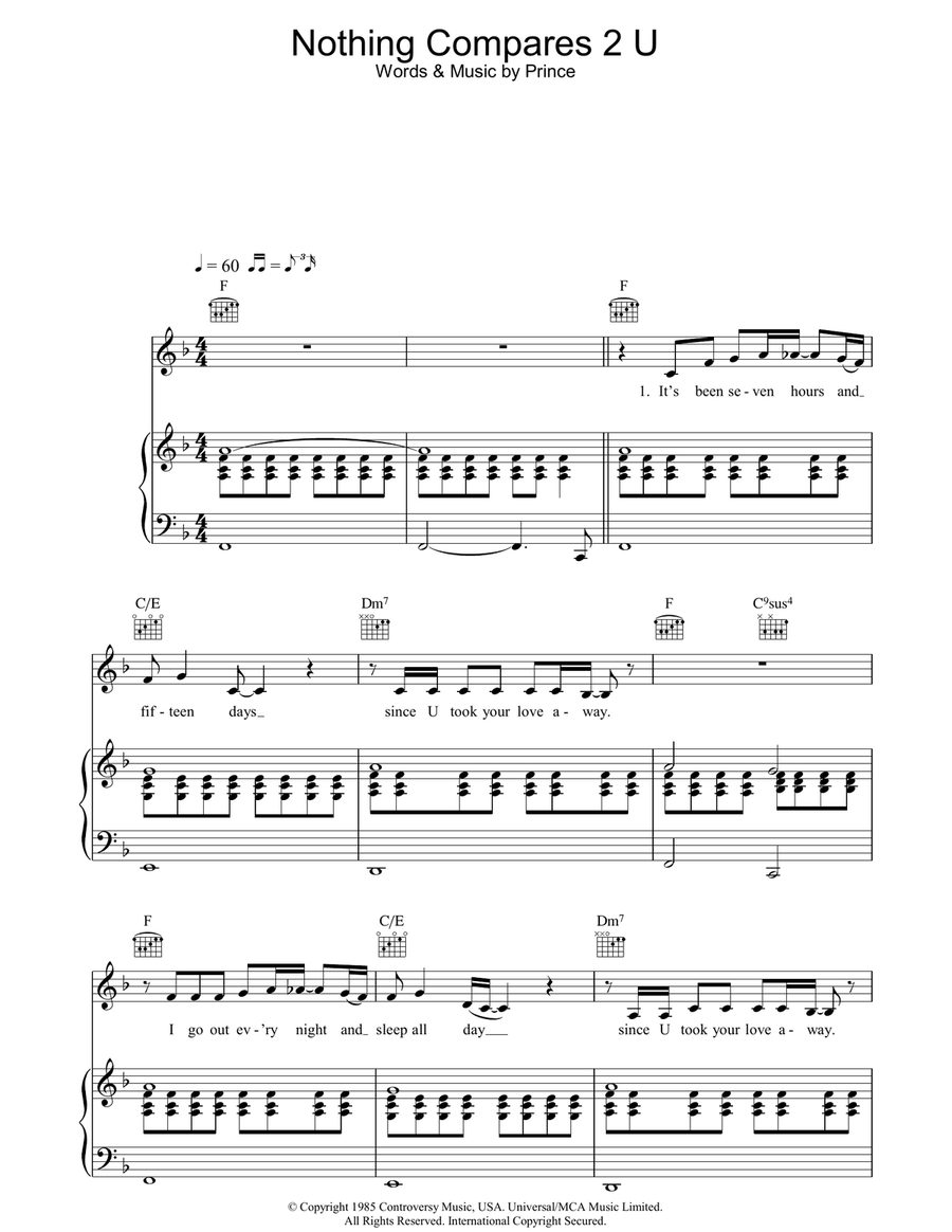 Nothing Compares 2 U Piano, Vocal, Guitar scores gallery preview page 1