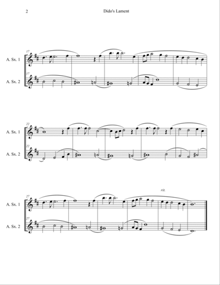 Dido's Lament (Alto Sax Duet) Woodwind Duet scores gallery preview page 2