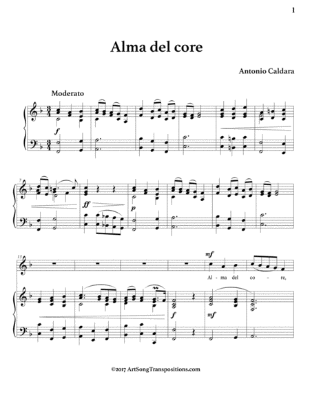 CALDARA: Alma del core (transposed to F major)
