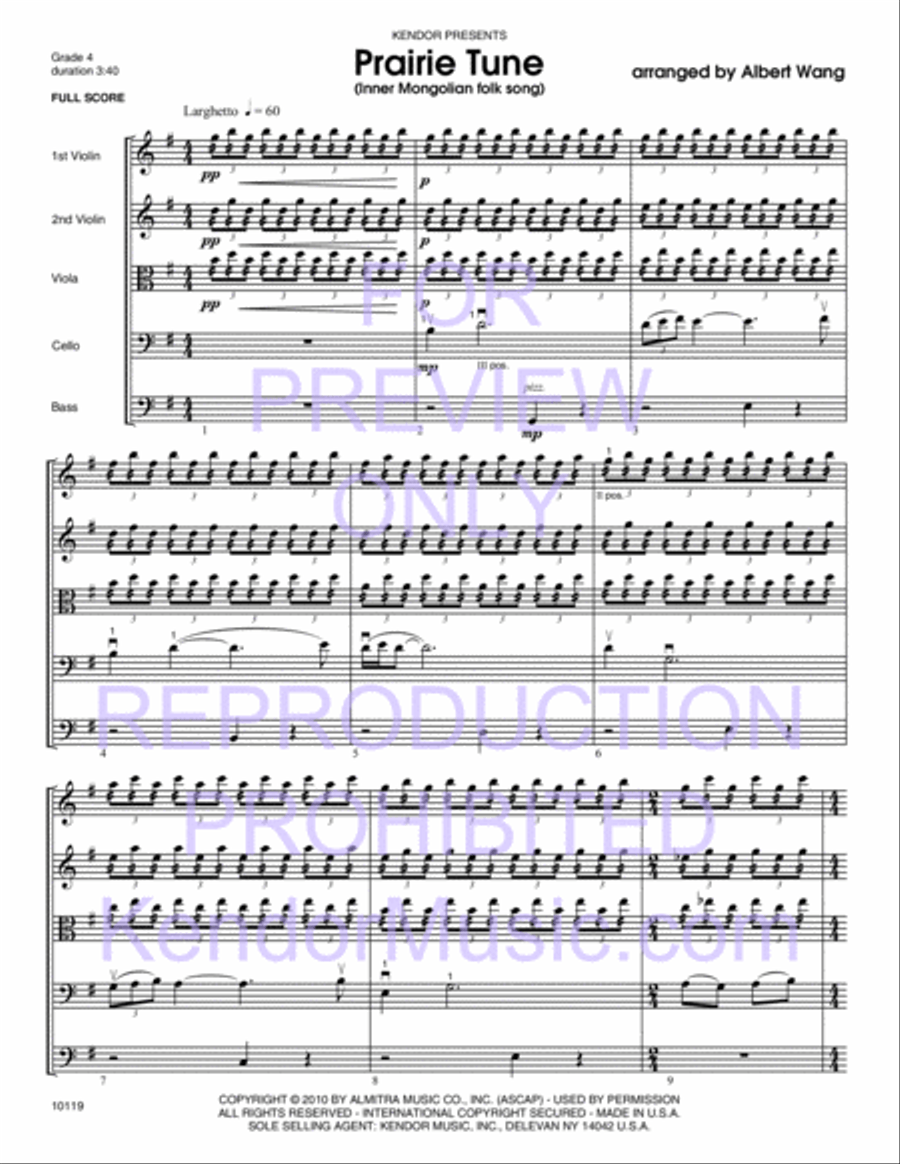 Prairie Tune (Inner Mongolian folk song) (Full Score) String Orchestra scores gallery preview page 2