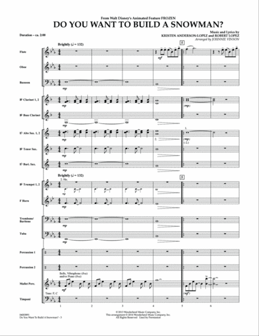 Do You Want to Build a Snowman? (from Frozen) (arr. Johnnie Vinson) - Conductor Score (Full Score) Concert Band scores gallery preview page 2