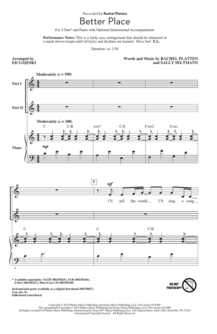 Better Place (arr. Ed Lojeski) 2-Part scores gallery preview page 1