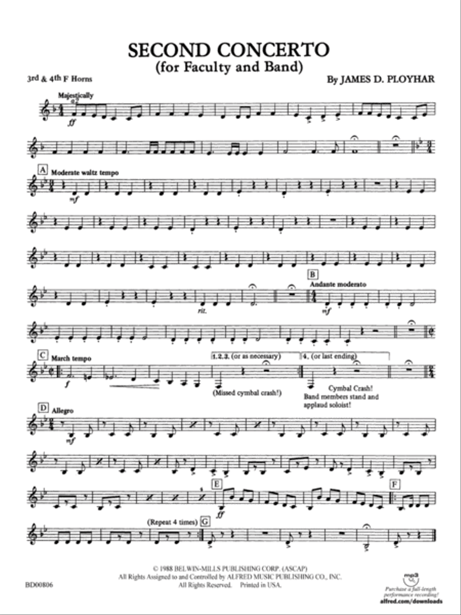 Second Concerto for Faculty and Band: 3rd & 4th F Horns Concert Band scores gallery preview page 1
