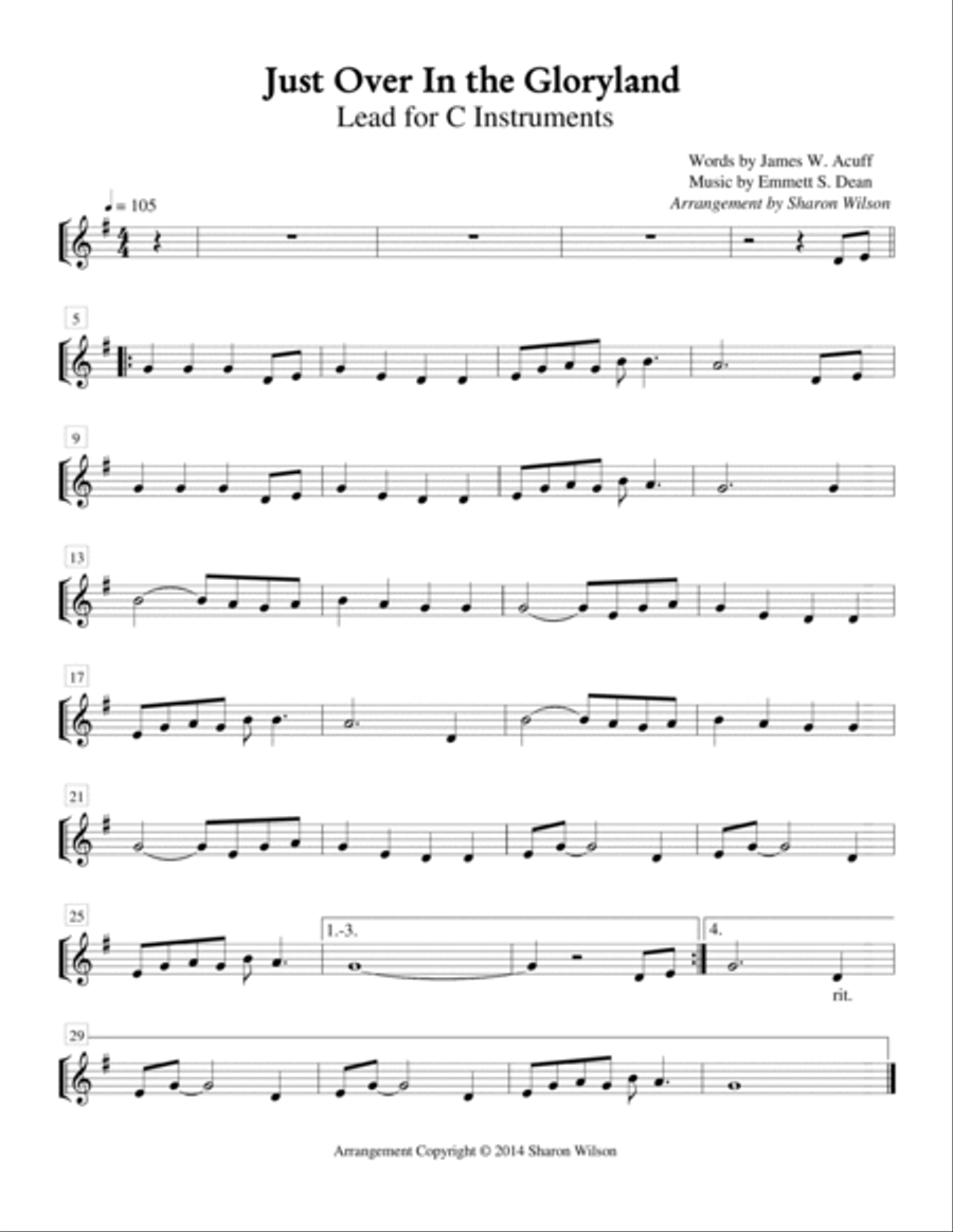 Just Over In the Gloryland - Congregational Set (for Lead, SATBB choir, Piano, and Ensemble) Choir scores gallery preview page 4