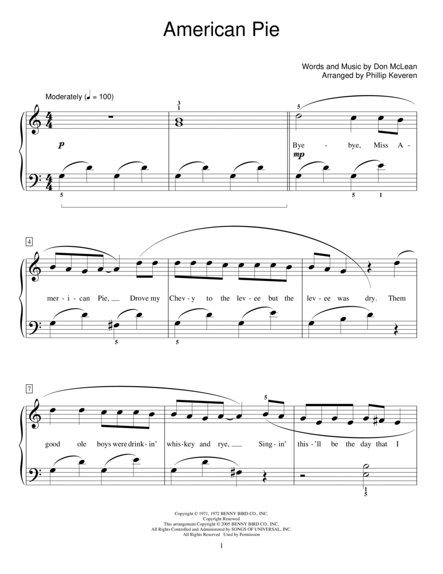 American Pie (arr. Phillip Keveren) Piano Method scores gallery preview page 1