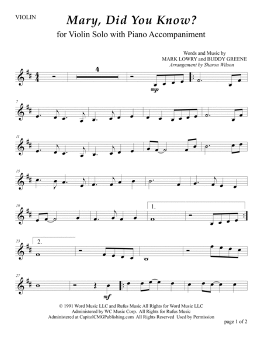 Mary, Did You Know? Violin Solo scores gallery preview page 3
