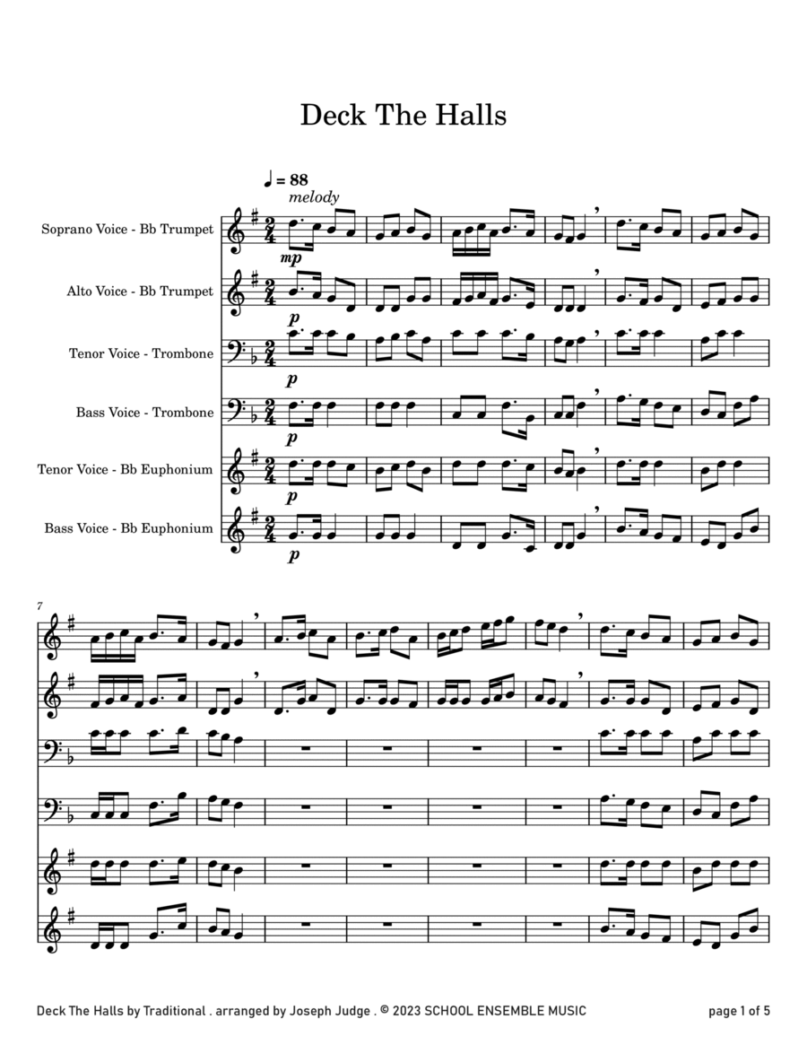 Deck The Halls for Brass Quartet in Schools Brass Quartet scores gallery preview page 1