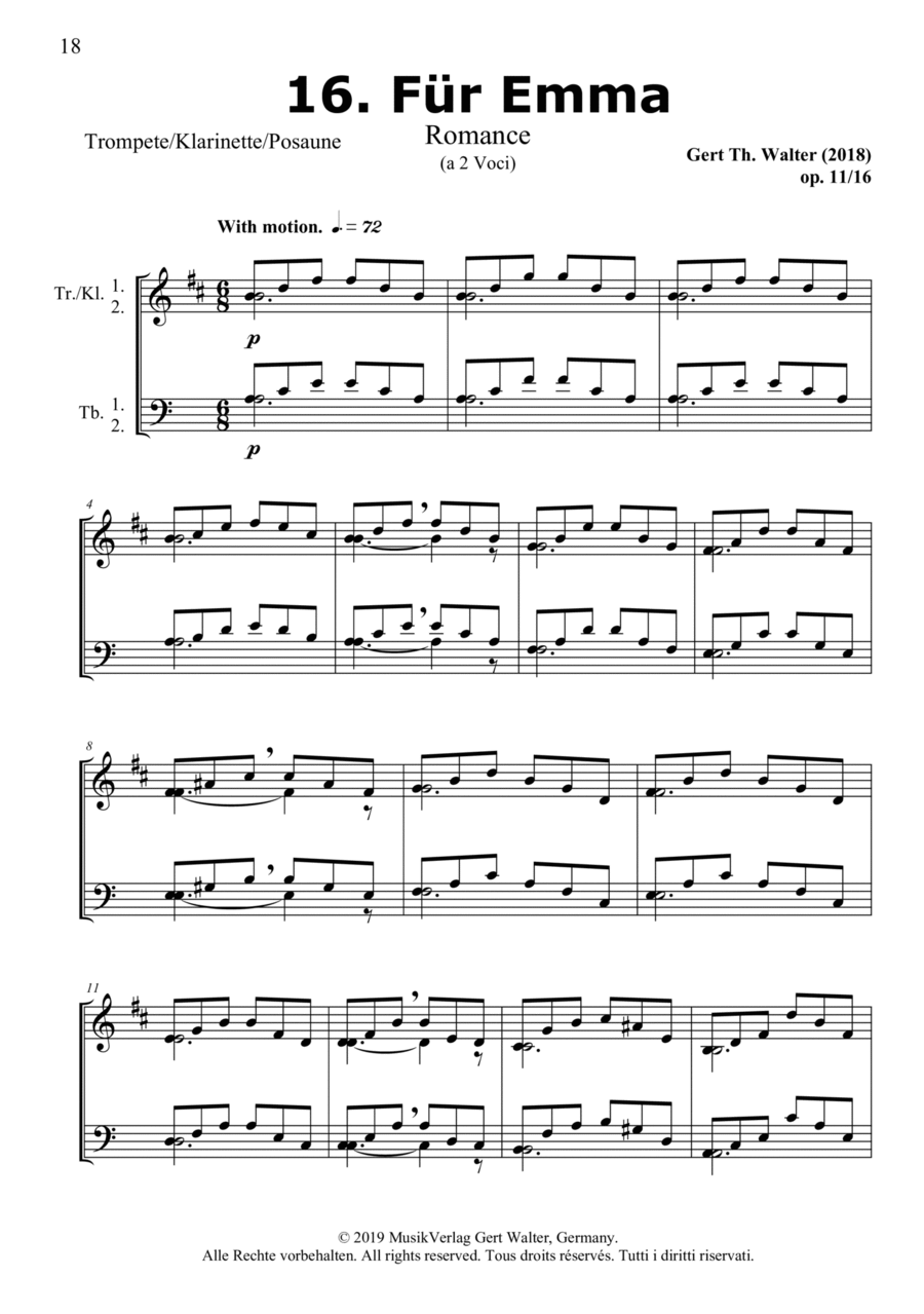 For Emma (from Brass Pop Romanticists) Clarinet scores gallery preview page 1
