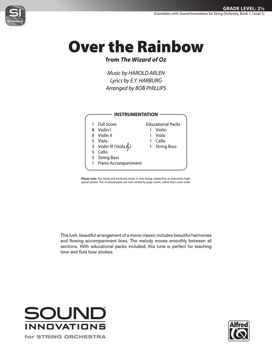 Over the Rainbow (from The Wizard of Oz): Score