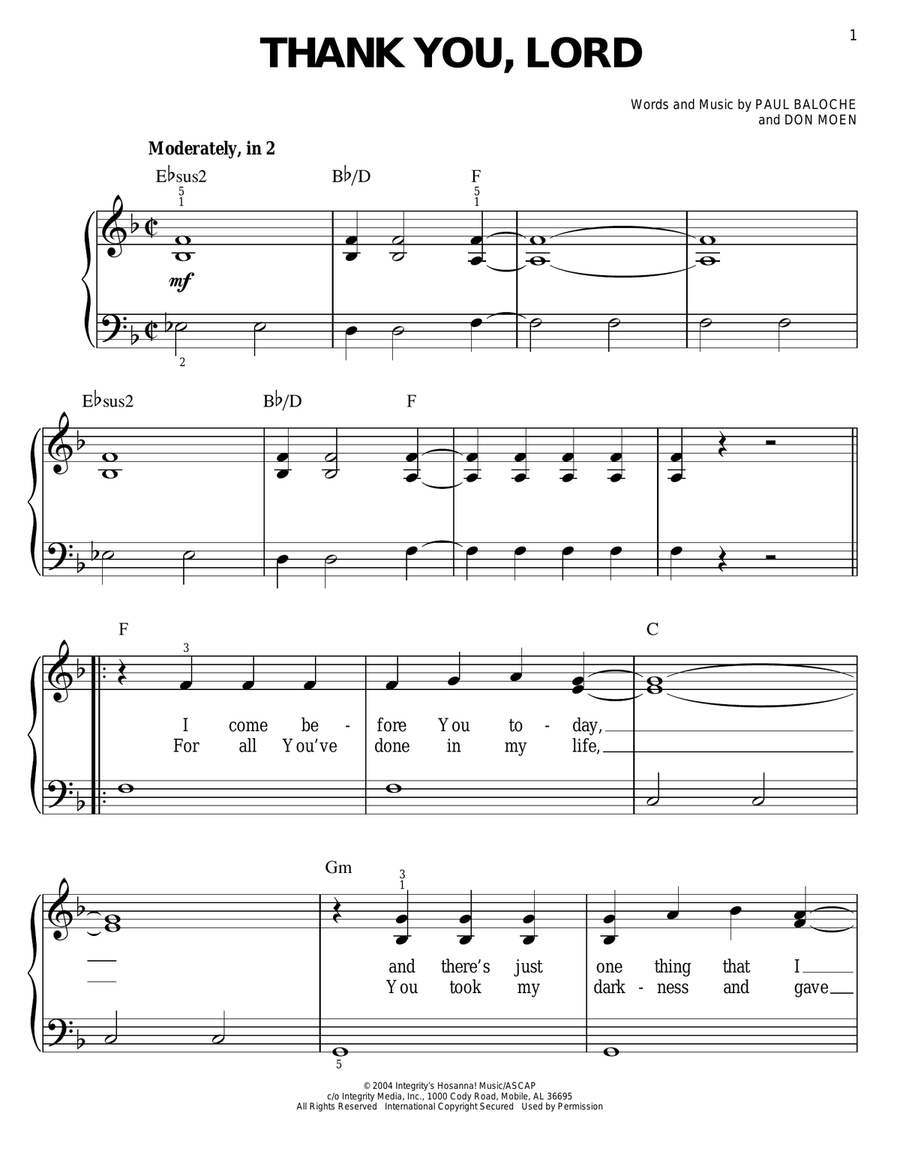 Thank You, Lord Easy Piano scores gallery preview page 1