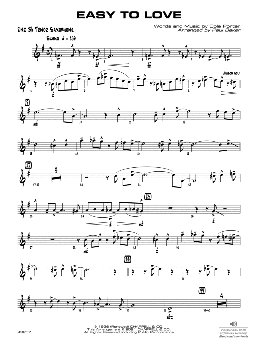 Easy to Love: 2nd B-flat Tenor Saxophone Jazz Ensemble scores gallery preview page 1