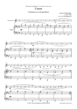 Pachelbel's Canon - easier Clarinet - Bb major (concert)