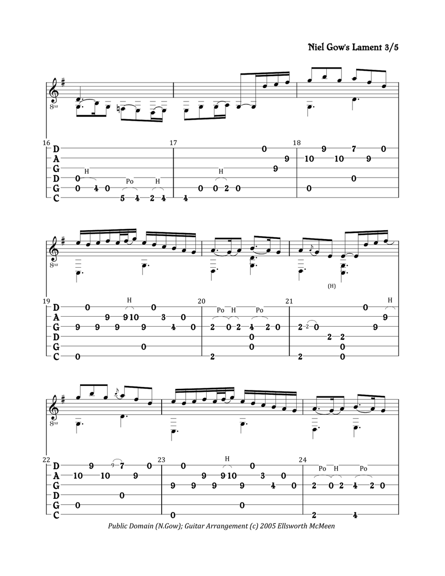 Niel Gow's Lament for the Death of His Second Wife (For Fingerstyle Guitar Tuned CGDGAD) Acoustic Guitar scores gallery preview page 3