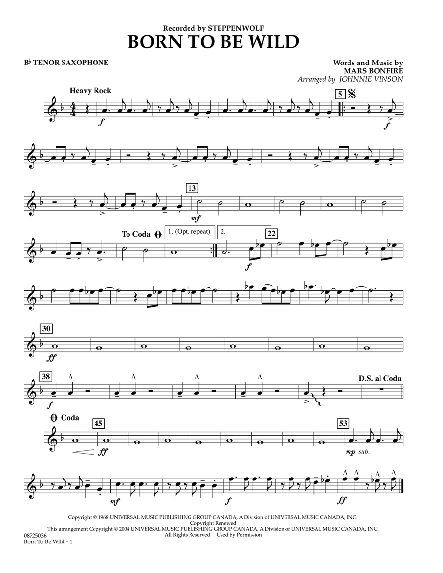 Born to Be Wild - Bb Tenor Saxophone Concert Band scores gallery preview page 1