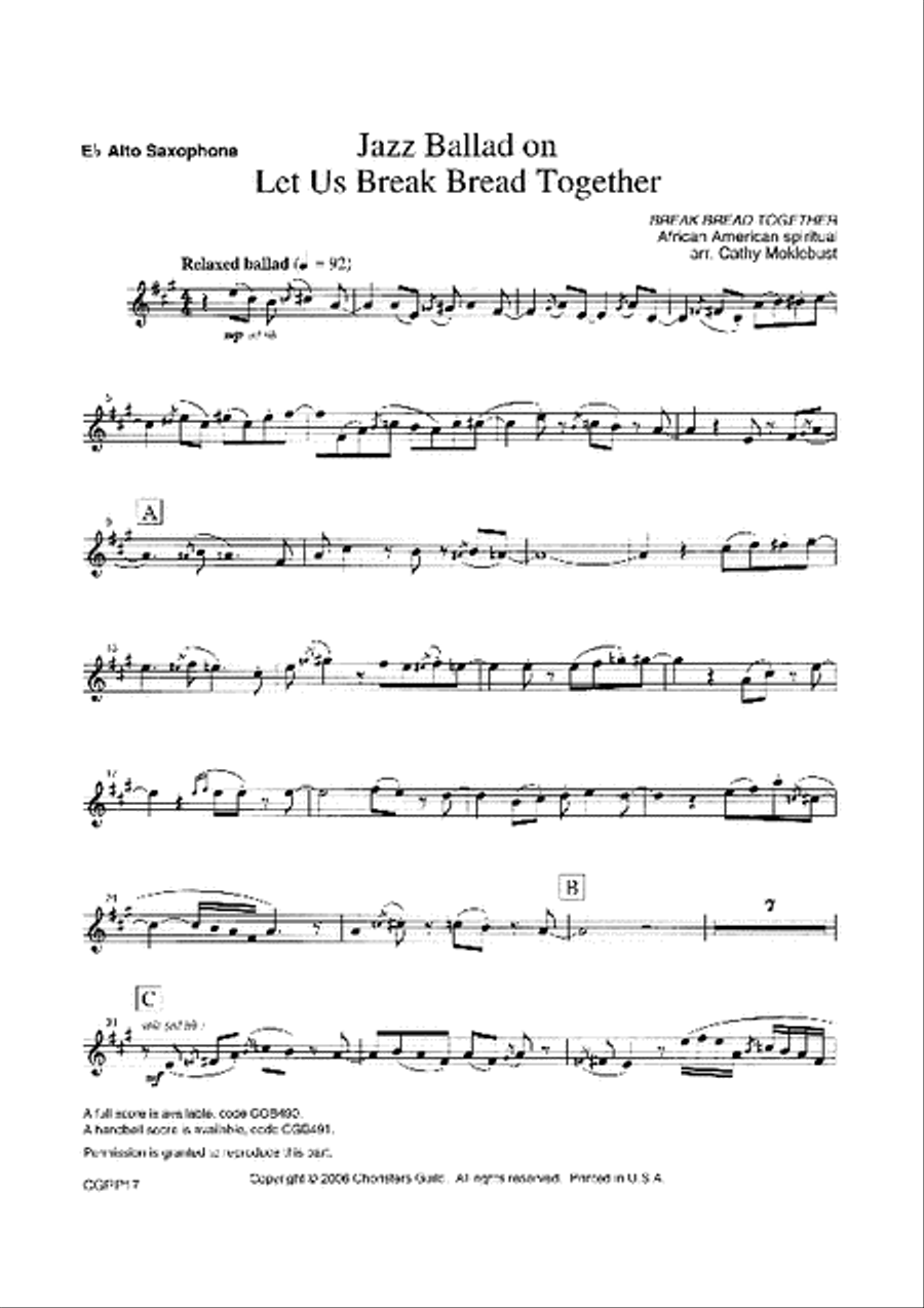 Jazz Ballad on Let Us Break Bread Together Reproducible Instrumental Parts Saxophone scores gallery preview page 2