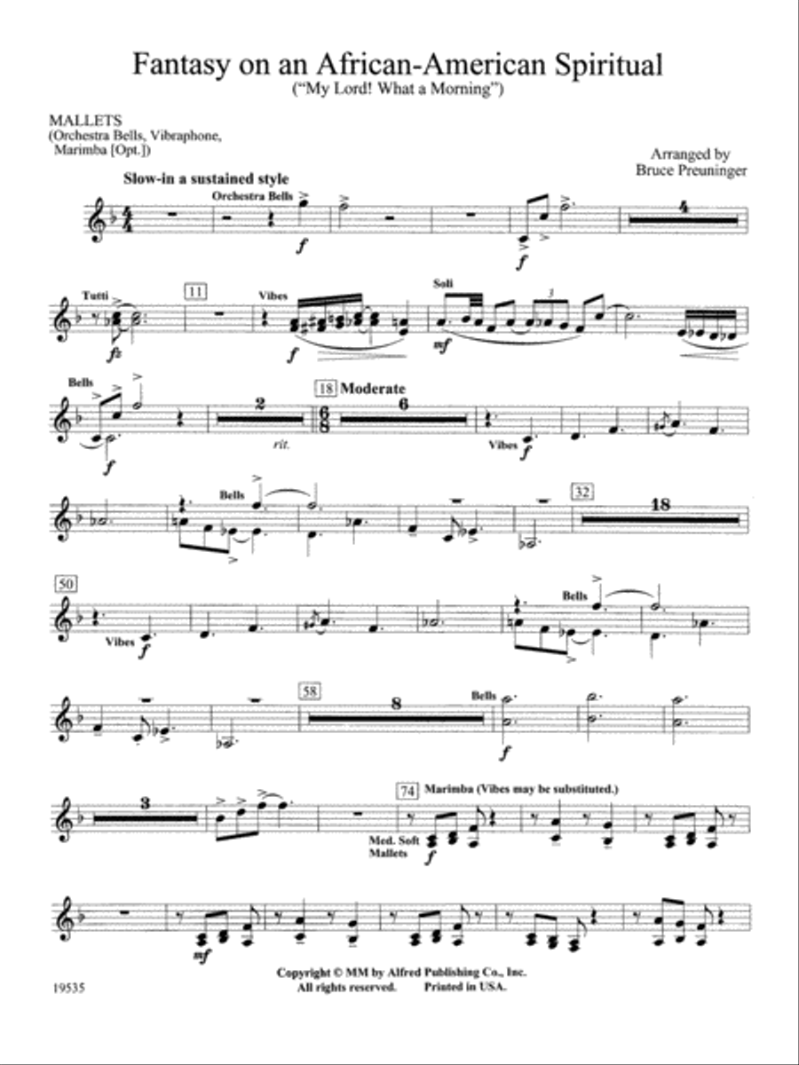 Fantasy on an African-American Spiritual: Mallets Concert Band scores gallery preview page 1