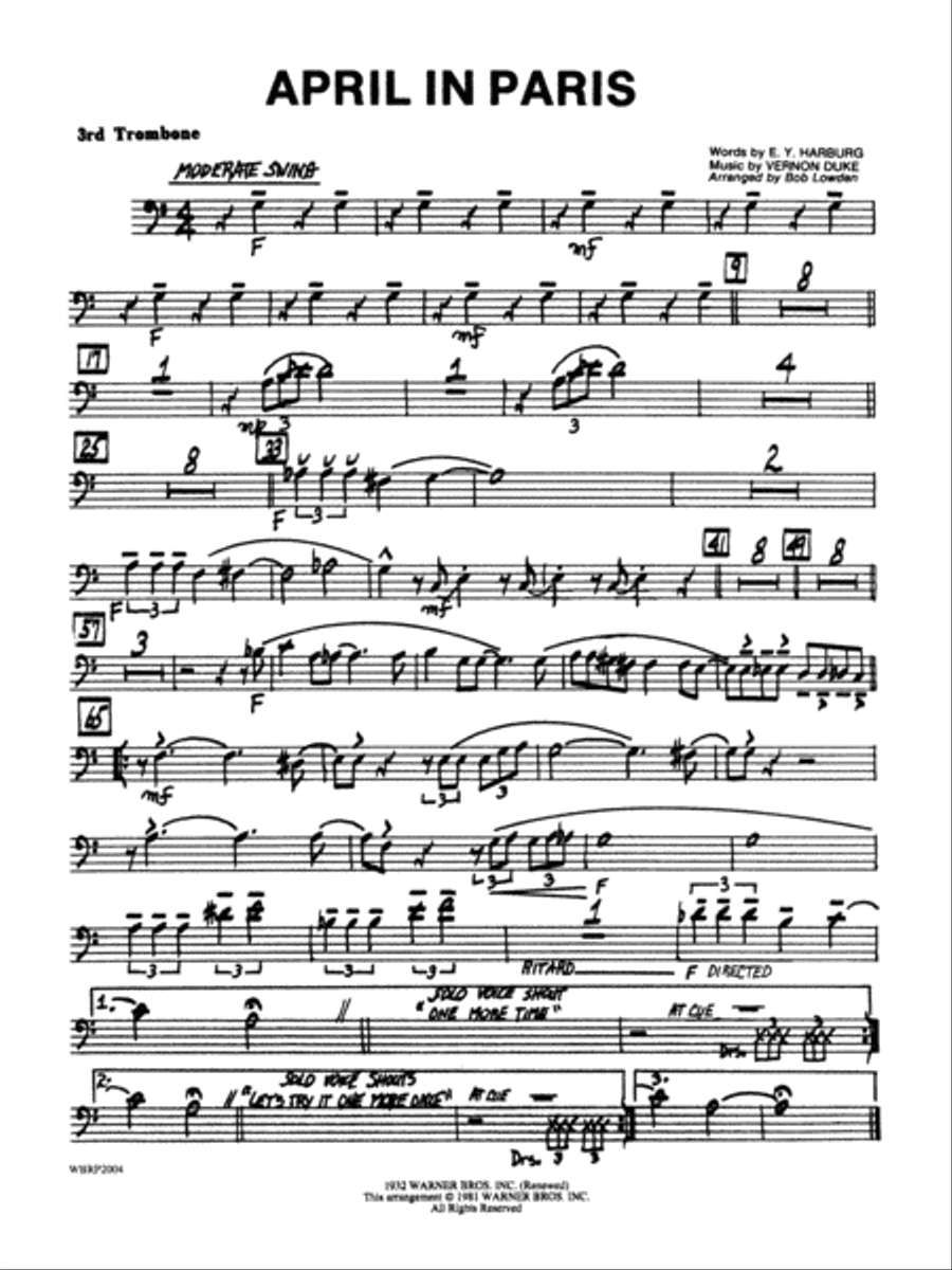 April in Paris: 3rd Trombone Jazz Ensemble scores gallery preview page 1