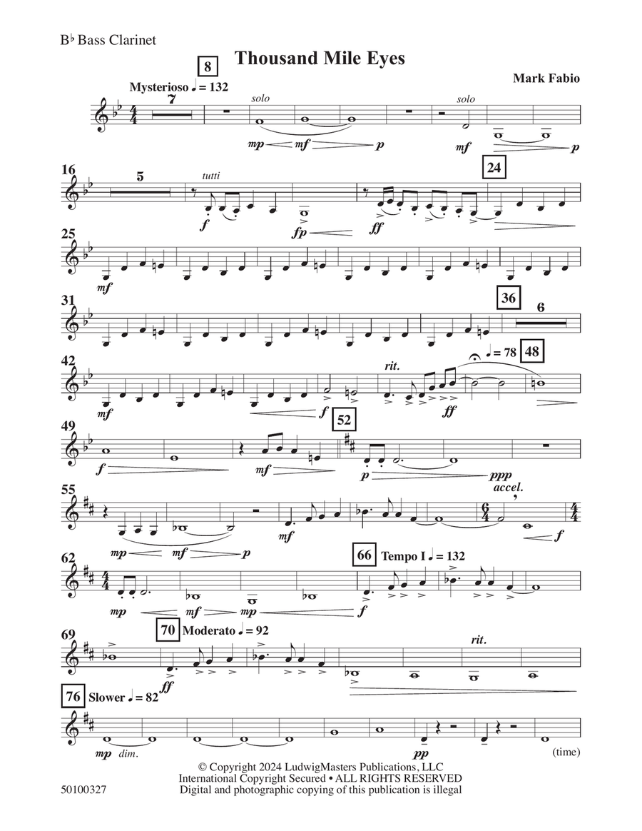 Thousand Mile Eyes - Bass Clarinet Concert Band scores gallery preview page 1