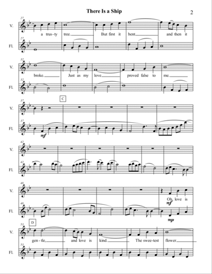 There Is A Ship (The Ocean is Wide) for Flute and Voice Flute scores gallery preview page 3