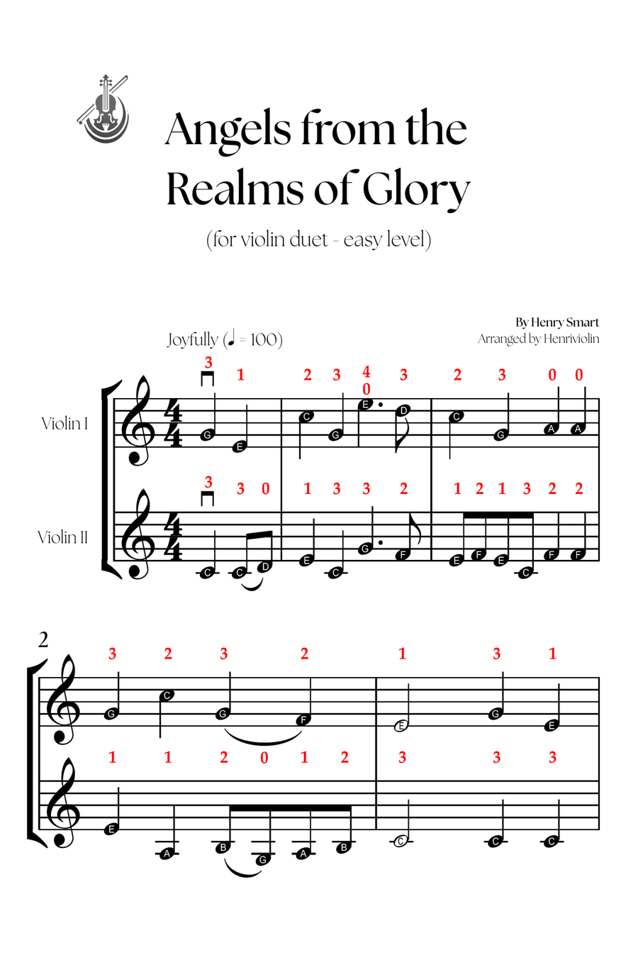 Angels from the Realms of Glory (VIOLIN DUET - EASY LEVEL) String Duet scores gallery preview page 2