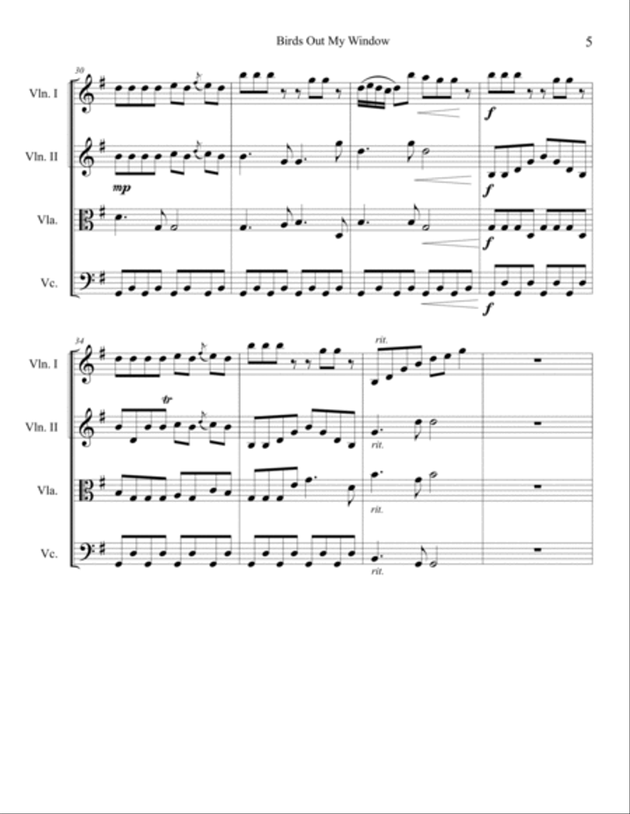 Birds Out My Wndow String Quartet scores gallery preview page 5