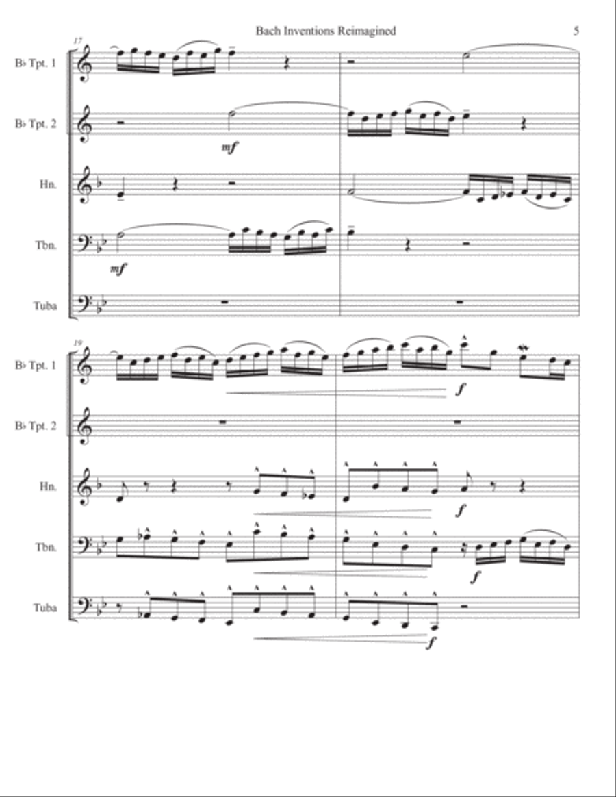Bach Invention Reimagined #1 Brass Ensemble scores gallery preview page 5